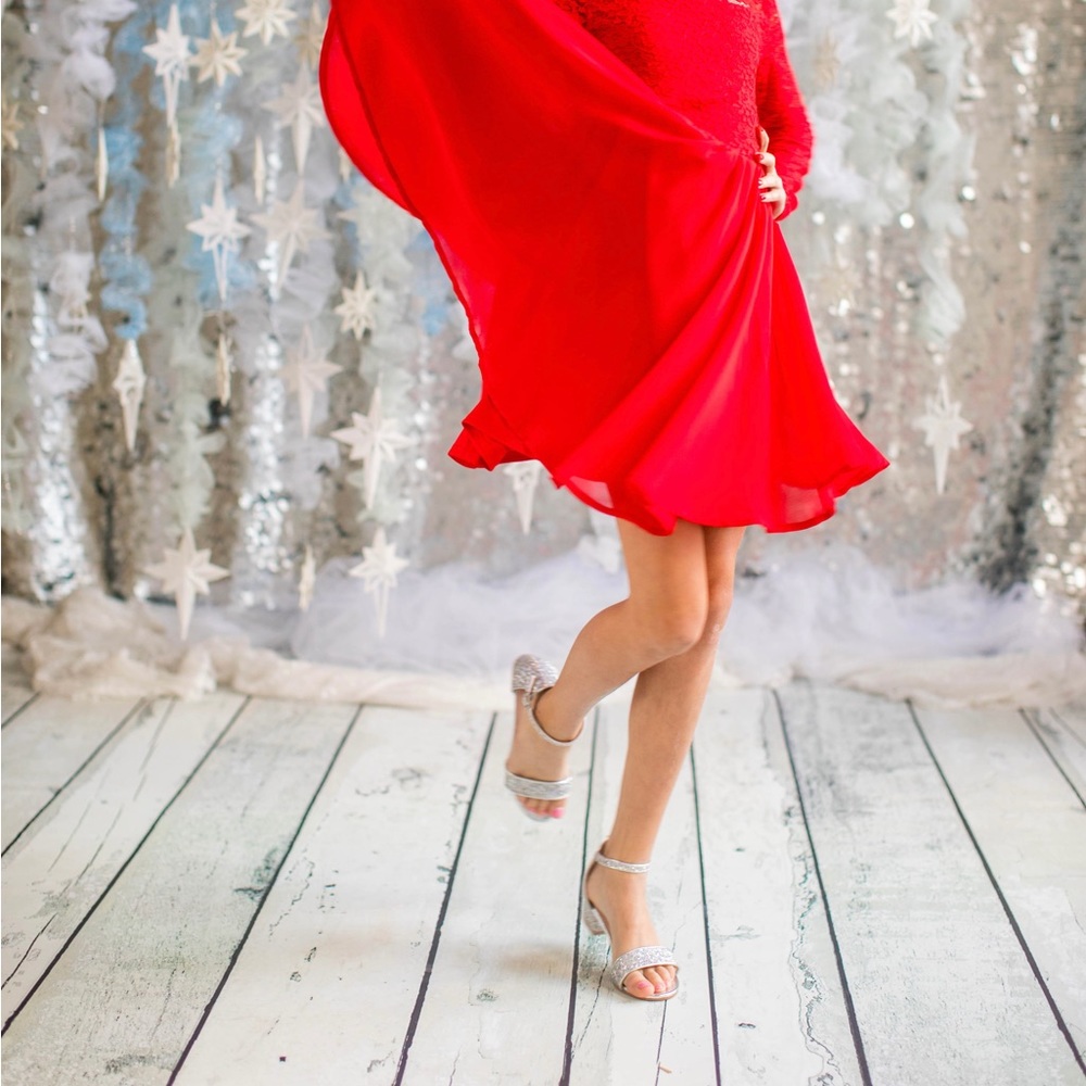 Girls Medium Red Formal Lace Dress